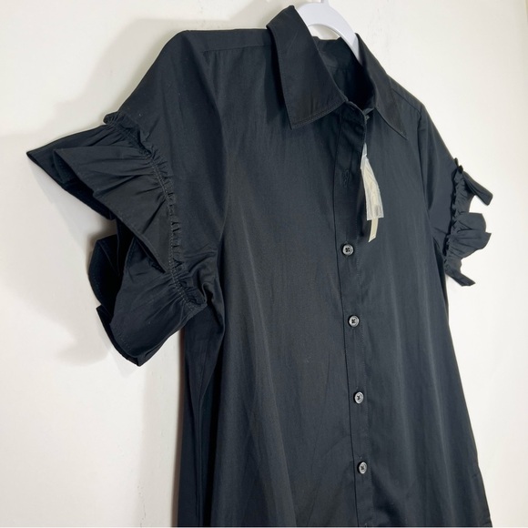 J. Crew Amelia Cotton Poplin Shirt Dress in Black Size XXS Mini Ruffled - Picture 6 of 12